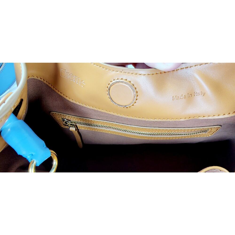 NWT Elleme Raisin Leather Handbag Cognac Brown Blue Handle Crossbody Bag Italy - Picture 7 of 12